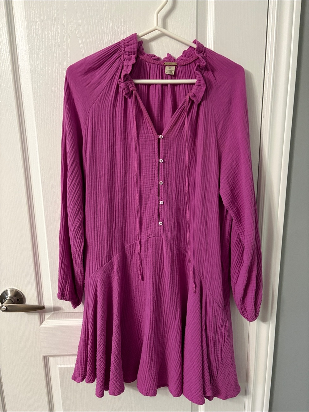 Women's Purple Long-Sleeve Ruffle Neck Button Tunic - Unknown Brand